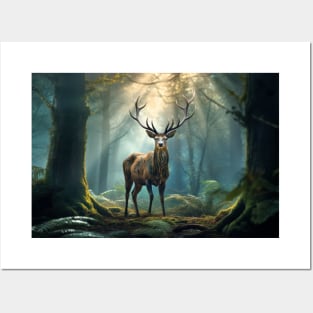 Stag Deer Animal Wildlife Wilderness Colorful Realistic Illustration Posters and Art